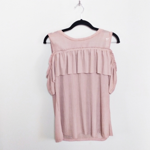 Blu Pepper Blush Pink Ruffle Detail Cold Shoulder Tank Top Size Large - Picture 2 of 7